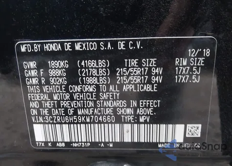 2019 Honda Hr-V Ex from USA, damaged, VIN 3CZRU6H59KM704660